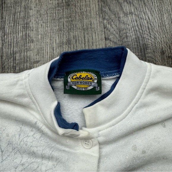 Vtg Winter Scenery Snow Cardinal Bird All Over Print Button Grandma Sweatshirt - Picture 5 of 7